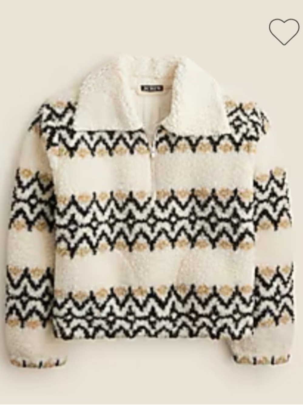 J. Crew Ivory Sherpa Zip Jacket with Black & Tan Pattern